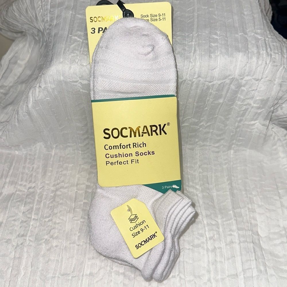SOCMAK Ladies 3pk White Cushion Low Cut Comfort Rich Cotton Blend Ankle Socks